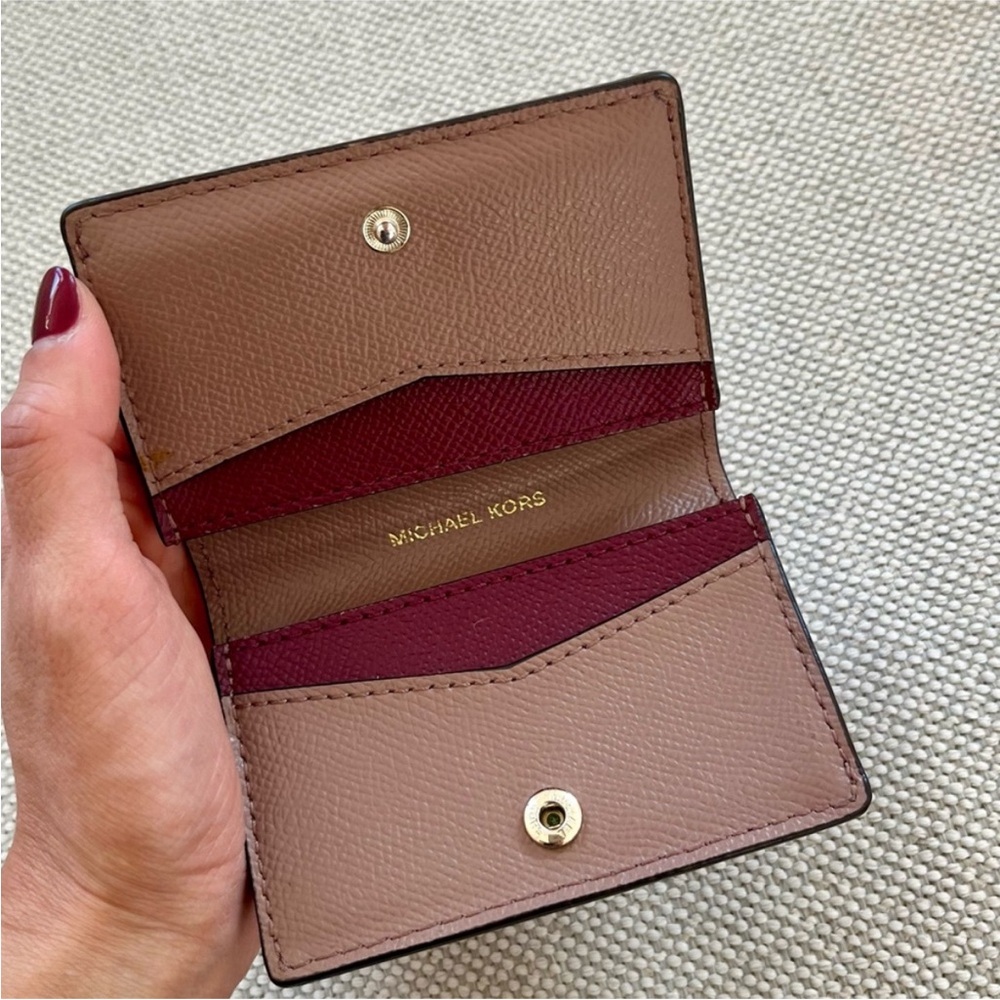 Michael Kors Burgundy and Tan Card Holder